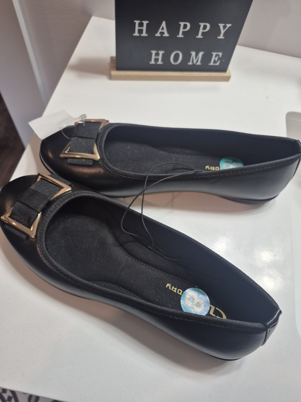 CL by Laundry Black Ballet Flats with Gold Buckle